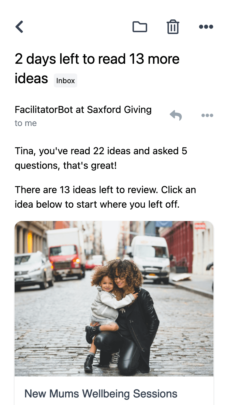 Screenshot of an email with the subject ‘2 days left to read 13 more ideas’