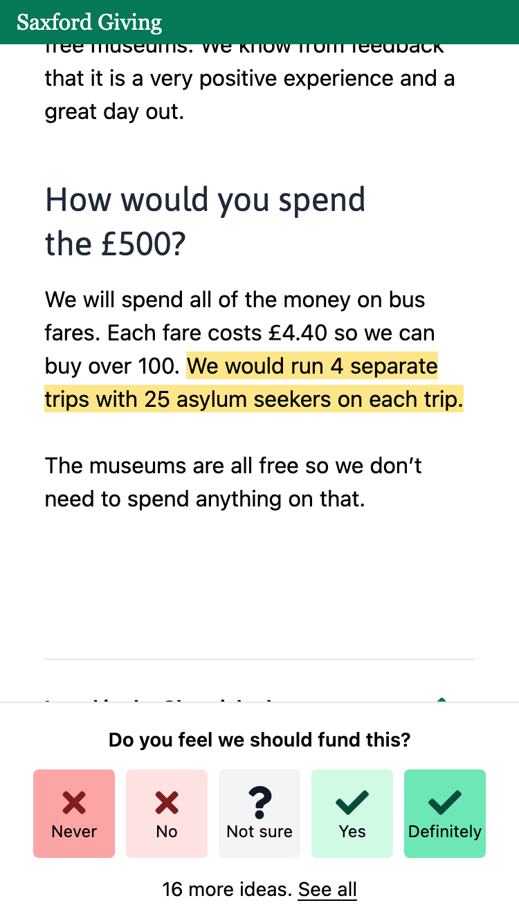 Screenshot of some highlighted text on the Museums for Refugeees idea