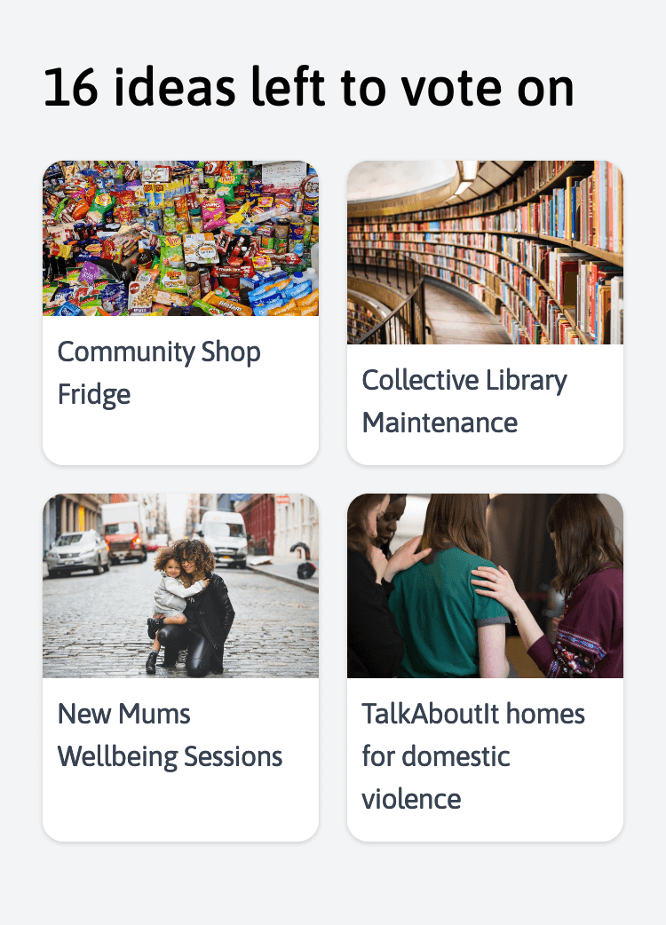 Screenshot of the ideas submitted to Saxford Giving that Tina still has to vote on.