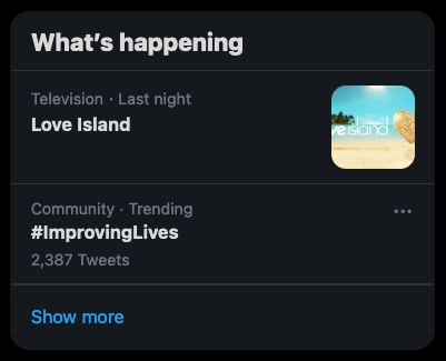 Screenshot showing #ImprovingLives trending
